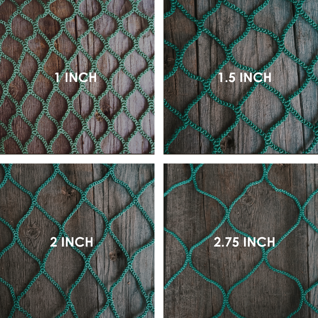 showing different sizes of hay net hole sizes, including 1", 1.5", 2", 2.75"